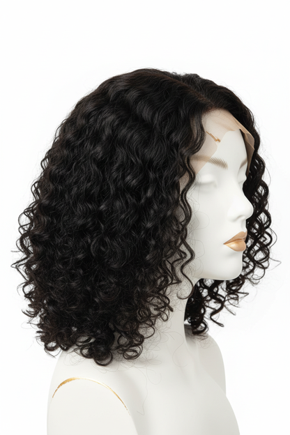 Curly Wave Wig 20.32cm Black - Side