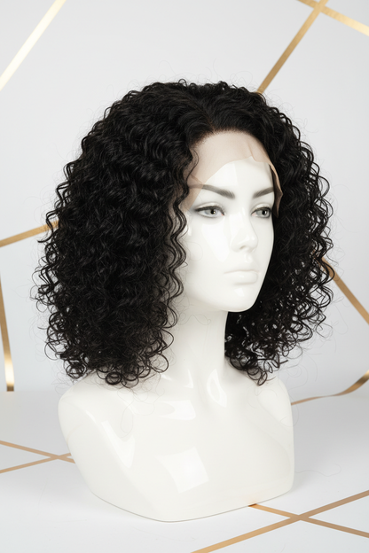 Curly Wave Wig 20.32cm Black - Three Quarter