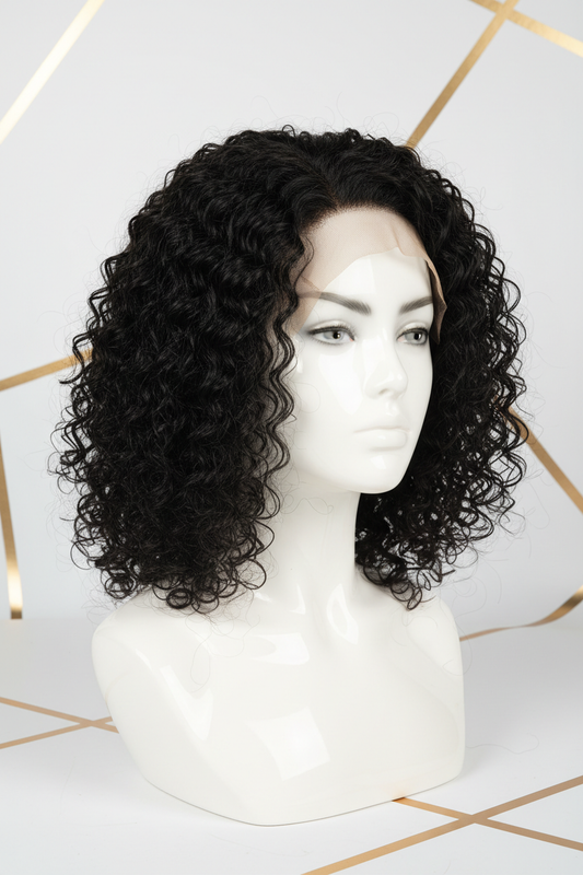 Curly Wave Wig 20.32cm Black - Three Quarter