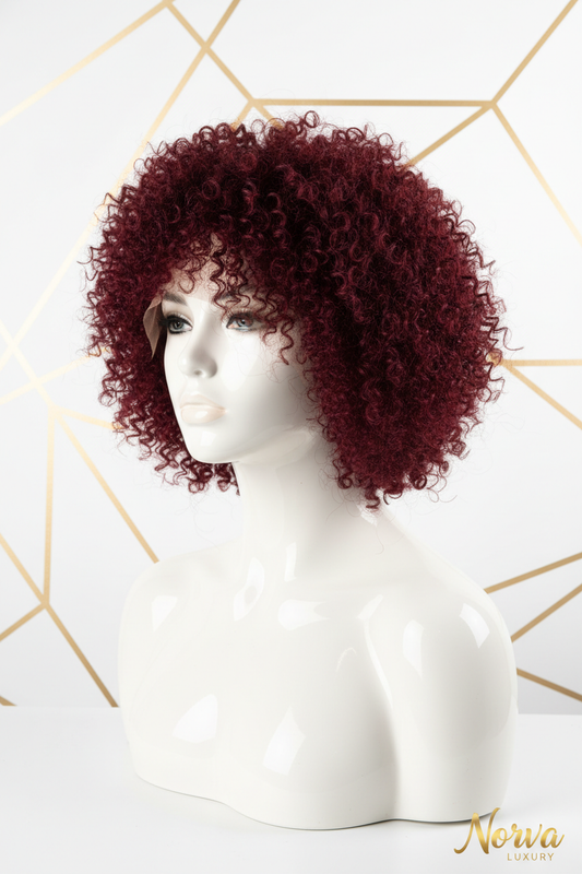 HD Kinky Curly Bob 25.4cm Burgundy - Three Quarter